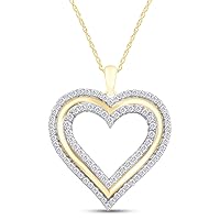 AFFY 1 Carat Round Cut Natural White Diamond Double Heart Pendant Necklace With 18