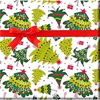 CakeSupplyShop Celebrations Green and White Presents Jolly Whimsical Christmas Tree Christmas Holiday Gift Wrap 24inch x 12ft Folded Wrapping Paper with Tags