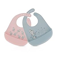 Disney 2-Pack Unisex Baby & Toddler Silicone Bibs with Food Catcher, Soft Waterproof Feeding Accessories