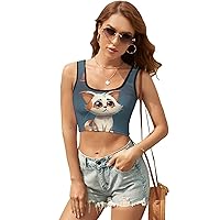 Womens Square Neck Tank Tops Horse Crossing Field Workout Tops Cropped Summer Sleeveless Shirts