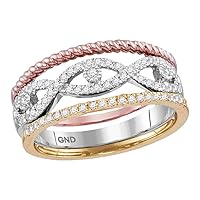 TheDiamond Deal10kt Tri-Tone Gold Womens Round Diamond Stackable Rope Band Ring 3-Piece Set 1/3 Cttw