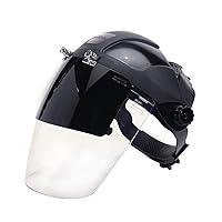Sellstrom Multi-Purpose Single Crown Safety Face Shield with Ratchet Headgear, Clear Polycarbonate Window, Anti-Fog Coating, Shade 6 IR Flip Front Visor, Black Crown, S32161