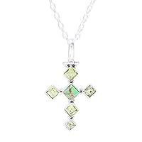 NOVICA Handmade Peridot Pendant Necklace Composite Turquoise Cross .925 Sterling Silver Reconstituted Green India Religious Birthstone 'Verdant Cross'