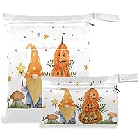visesunny Halloween Autumn Pumpkin 2Pcs Wet Bag with Zippered Pockets Washable Reusable Roomy Diaper Bag for Travel,Beach,Daycare,Stroller,Diapers,Dirty Gym Clothes,Wet Swimsuits