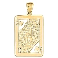 14K Yellow Gold Playing Cards, Queen Of Hearts Pendant