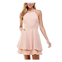 Womens Stretch Zippered Spaghetti Strap Square Neck Short Party Fit + Flare Dress