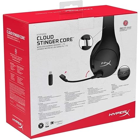 Cloud Stinger Core – Wireless Lightweight Gaming Headset, DTS Headphone:X spatial audio, Noise Cancelling Microphone, For PC, Black