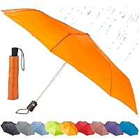 Lewis N. Clark Travel Umbrella Windproof & Water Repellent Fabric, Automatic Open Close & 1 Year Warranty, Orange
