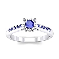 0.23 Cts Round Blue Sapphire Illusion-Set Engagement Ring 14K White Gold Finish