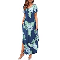 BELAROI Womens Plus Size Maxi Dresses Summer T Shirt Dress Casual Scoop Neck Short Sleeve Long Dress Loose Pockets Split