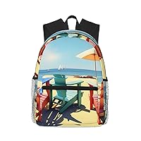 Beach Chairs And Scenery Print Stylish Backpack, Unisex Casual Daypack, Perfect College, Workor Travel Daily Use, Gym,