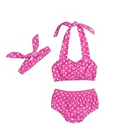 Baby Girl Bikini, Kids Toddler Polka Dot Swimsuits Halter Swimwear Bikinis Set with Headband