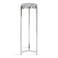 Kate and Laurel Aguilar Modern Drink Table, 8 x 8 x 23, Gray and Silver, Genuine Marble Accent Table for Small Spaces