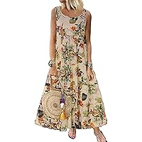 Women Party Dresses Summer Casual Floral Sleeveless Beach Boho Plus Size Maxi Dress