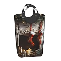 Laundry Basket Waterproof Laundry Hamper With Handles Dirty Clothes Organizer Christmas Stocking Gifts Print Protable Foldable Storage Bin Bag For Living Room Bedroom Playroom
