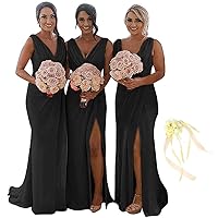 MllesReve Women's Draped V-Neck Chiffon Bridesmaid Dress with Split