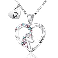 Shonyin Initial Unicorn Necklace for Daughter Granddaughter Niece, Cute Birthday Easter Mother's Day Christmas Thanksgiving Gifts