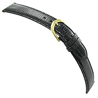 19mm T&C Genuine Lizard Black Padded Stitched Mens Watch Band Long