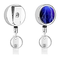 Blue Thunder Storm Cute Badge Holder Clip Reel Retractable Name ID Card Holders for Office Worker Doctor Nurse