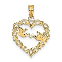 14K Gold Polished Love Birds in Heart Pendant