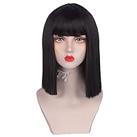 Bob Wigs for Women Short Straight Black Wig with Bangs Heat Resistant Synthetic Wigs for Party Halloween Costume Cosplay Wigs 12 Inches