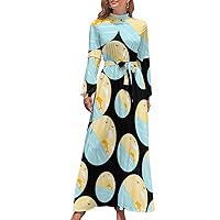 Sea Jumping Doplin Women Long Dress Casual Long Sleeve Dress Loose Maxi Dresses