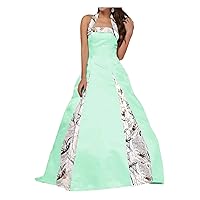 YINGJIABride Halter Satin Camo Wedding Dresses Long Quinceanera Prom Ball Gowns