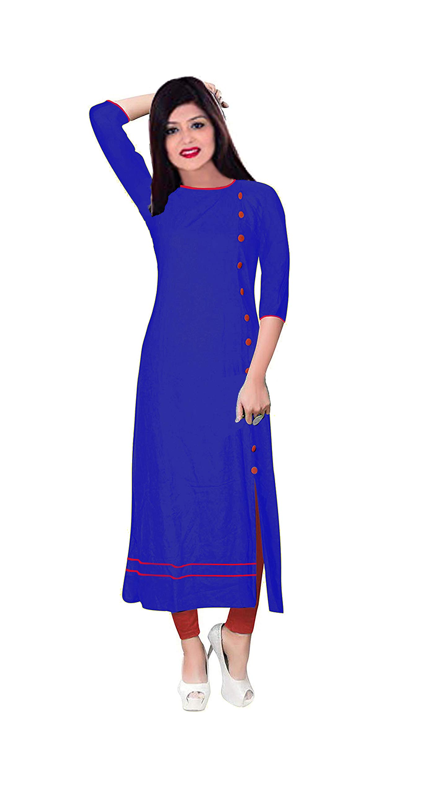 Lakkar Haveli Womens' Long Dress Ethnic Casual Tunic Wedding Wear Royal Blue Plus Size