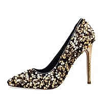 Women's Sequin High Heels Pointed Toe Stiletto Pumps Slip On Glitter Party Dress Shoes