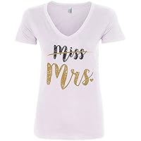 Threadrock Women's Crossed Out Miss New Bride Mrs. V-Neck T-Shirt