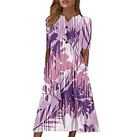 Women's Floral Flowy Sundress V Neck Short Sleeve Boho A-Line Mini Dress Summer Beach Swing Tank Dress 2024