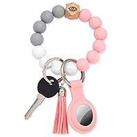 Qfungye Compatible with AirTag Holder Silicone Wristlet Keychain,Compatible with Apple AirTag GPS Item Finders Accessories for Women (Pink)