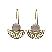 Statement Earrings Handmade Boho Gemstone | Gold Plated Grey Cats Eye Hook Earring | Hydro Style Dangle | Designer Cut Jewelry | 1993)11