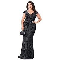 Women Elegant Sequins Evening Dress Formal Long Floor-Length V-Neck Prom Party Mermaid Gown