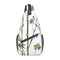 Green Bamboo Print Cross Chest Bag Diagonally Travel Backpack, Light Travel, Hiking Single Shoulder Bag