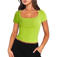 Zeagoo Women's Short Sleeve Square Neck T Shirt Slim Fitted Casual Basic Crop Top Going Out Tops
