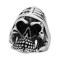 Surgical Stainless Steel Biker Skull Ring with American Flag Bandana 1 5/16 inch Wide, Sizes 8-15
