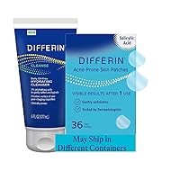 Differin Hydrating Cleanser and Patch Set: Contains 36 Power Patches, 18 large and 18 small pimple patches for Acne-prone skin, and Oil-Free Hydrating Cleanser 6 Oz
