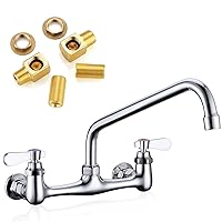 Wall Mount Faucet 8 Inches Center Commercial Kitchen Faucet, 12 Inches Swivel Spout Wall-Mount Utility Sink Faucets, 2 Handle Wall Mounted Faucets for Kitchen Laundry Room Restaurant