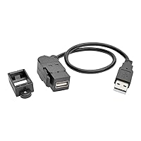 Tripp Lite USB 2.0 Keystone/Panel Mount Extension Cable (M/F), Angled Connector, All-in-One, 1 ft. (U024-001-KPA-BK)