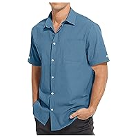 Men's Casual Button Down Shirts Short Sleeve Loose Fit T-Shirt for Men Beach Vacation Shirt Trendy Summer Tops