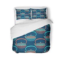 Duvet Cover Set Twin Size Indian Vintage Teapot Coffee Pot Tea Pattern Abstract Beverage 3 Piece Microfiber Fabric Decor Bedding Sets for Bedroom