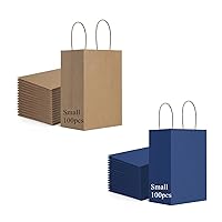 5Inch Small Paper Gift Bags Each 100Pack Kraft Bags Bulk Brown and Navy Blue