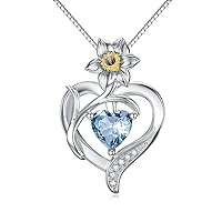 TOUPOP Birth Flower Necklace 925 Sterling Silver Birth Month Floral Heart Pendant Necklace with Crystal Birthstone Birthday Jewelry Gifts for Women Girls
