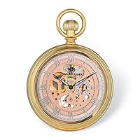 Sonia Jewels Charles Hubert Gold Finish Open Face Rose Dial Pocket Watch 14.5