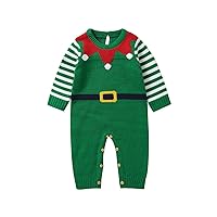 mimixiong Christmas Outfit Baby Boy Girl Striped Knit Sweater First Christmas Outfit Xmas Romper Elf Santa Clothes