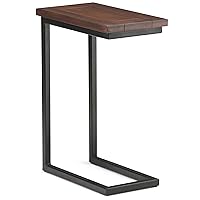 Skyler SOLID MANGO WOOD and Metal 18 Inch Wide Rectangle C Side Table in Dark Cognac Brown, Fully Assembled, For the Living Room and Bedroom