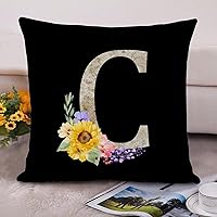 Zipped Pillow Cases for Home Decor Sunflower Letter Initial Monogram Alphabet C Throw Pillow Cover Farmhouse Cushion Cover Cases for Living Room Club Home Decor 20x20in