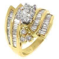 14k Yellow Gold Brilliant Round & Baguette Diamond Engagement Ring 3.28 Carats
