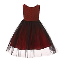 Girls Floral Jacquard Weave Tulle Overlay Illusion Holiday Special Occasion Dress